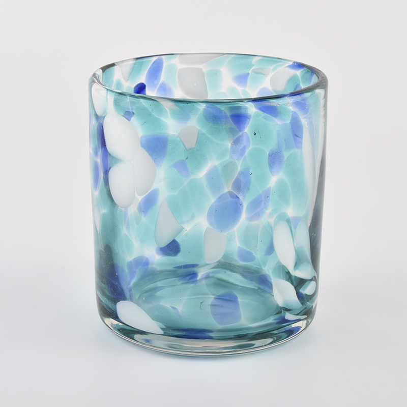 Luxusné modré a biele 500ml sklenené sviečkové nádoby od slnečného skla