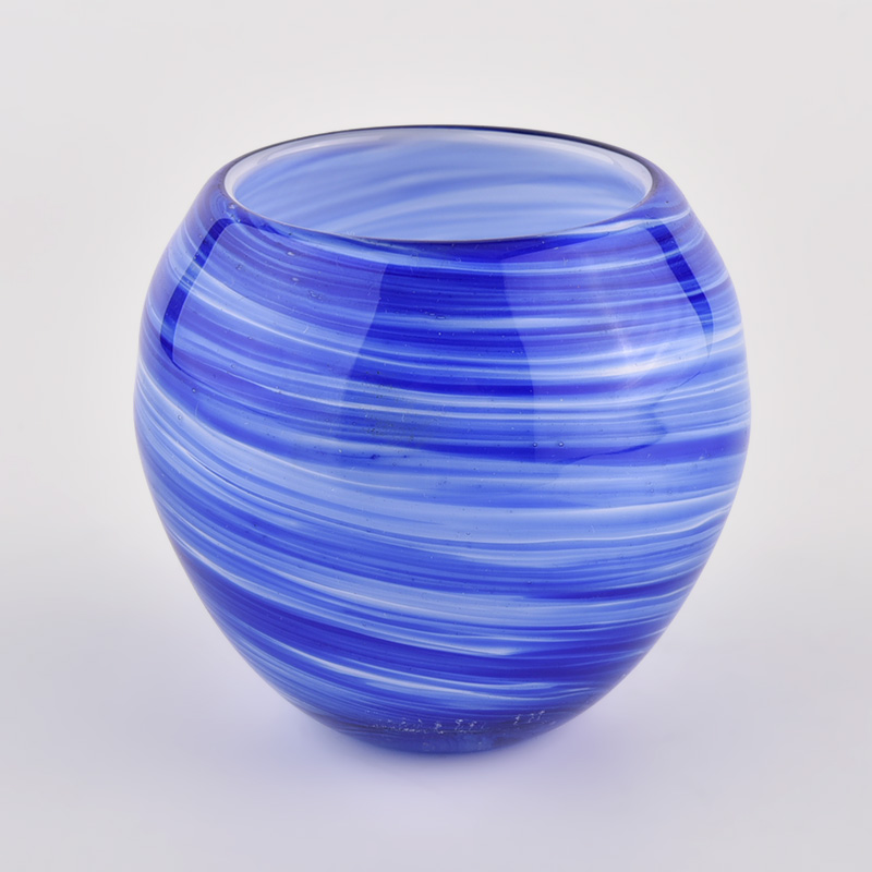 Beliebte blaue und weiße 10oz Glaskerzenhalter für Home Deco