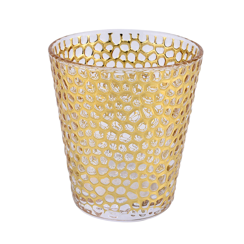 Tenedores de velas de vidrio con forma de V con decoración de oro