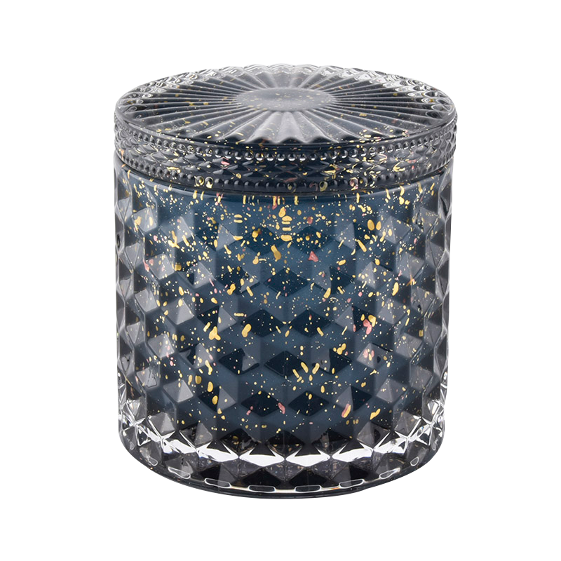 Luxury gloss black glass candle jar na may lid.
