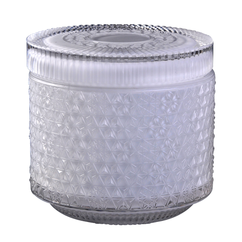 25 oz 720ml vela de vidrio de lujo, tarros y tapas, al por mayor, diseño de patrón de copo de nieve