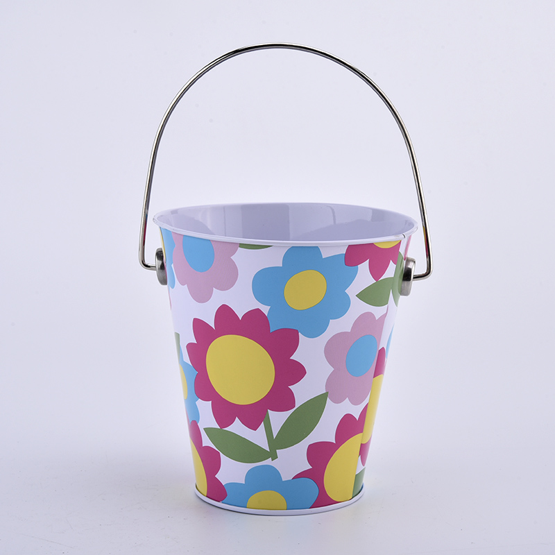 luxury artwork printing tin candle bucket with handle