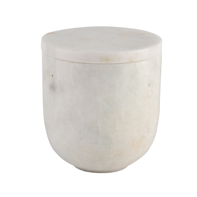 Engros 14 oz 16 oz marmor hvid cylinder stearinlysholder med låg til bryllup