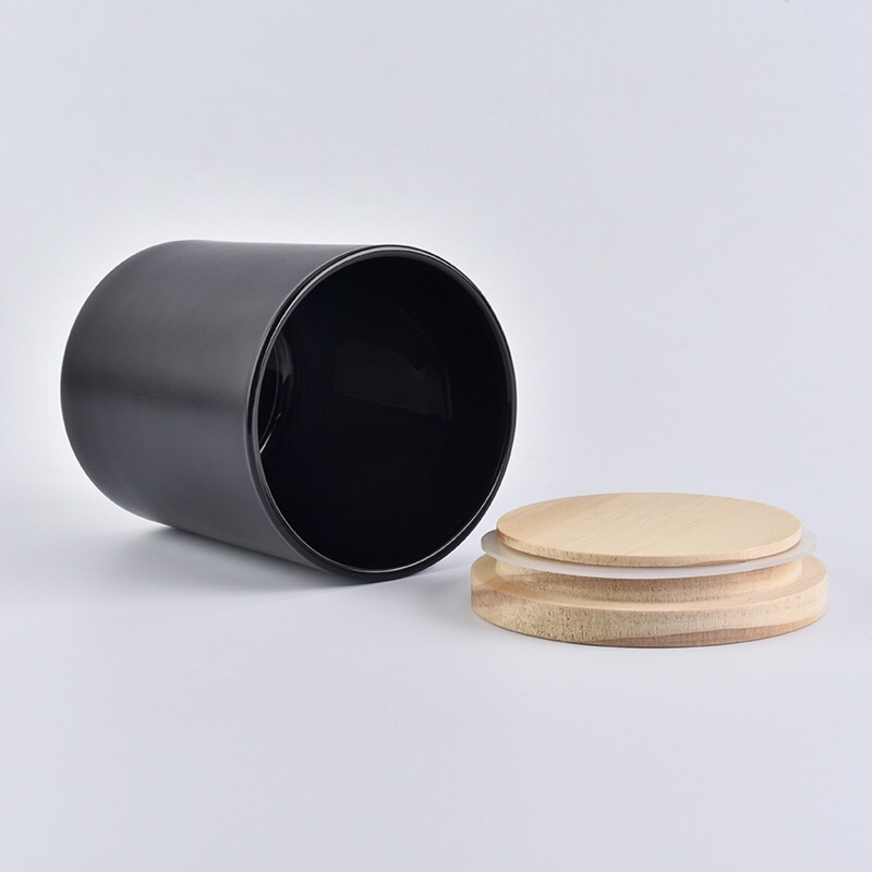 6oz 8oz  10oz Black Glass Candle Jar With Wooden Lid Supplier