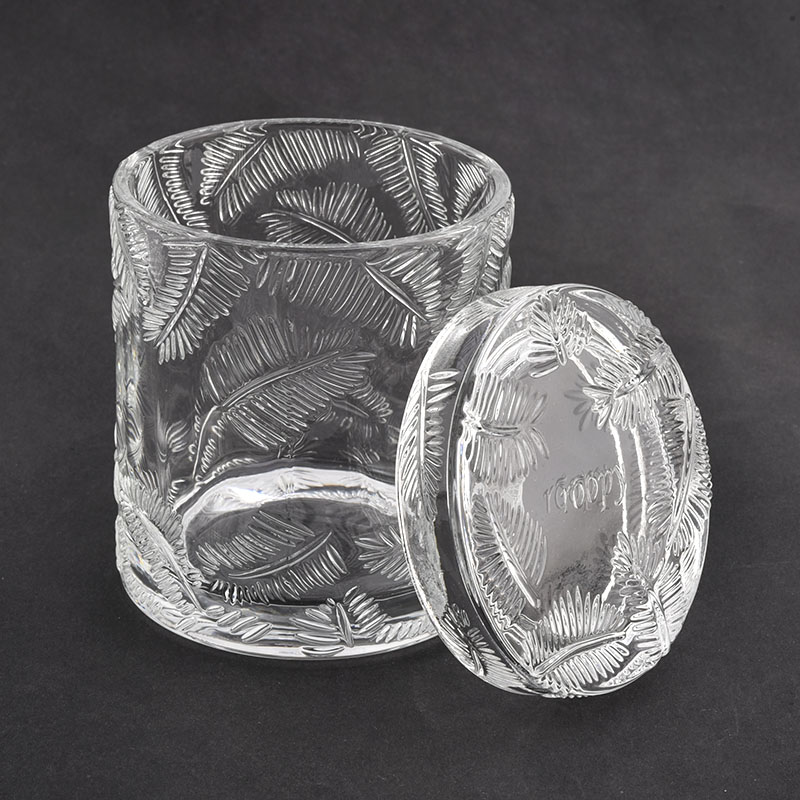 Pine leaf glass candle jars with lids wholesale candle holders with lids