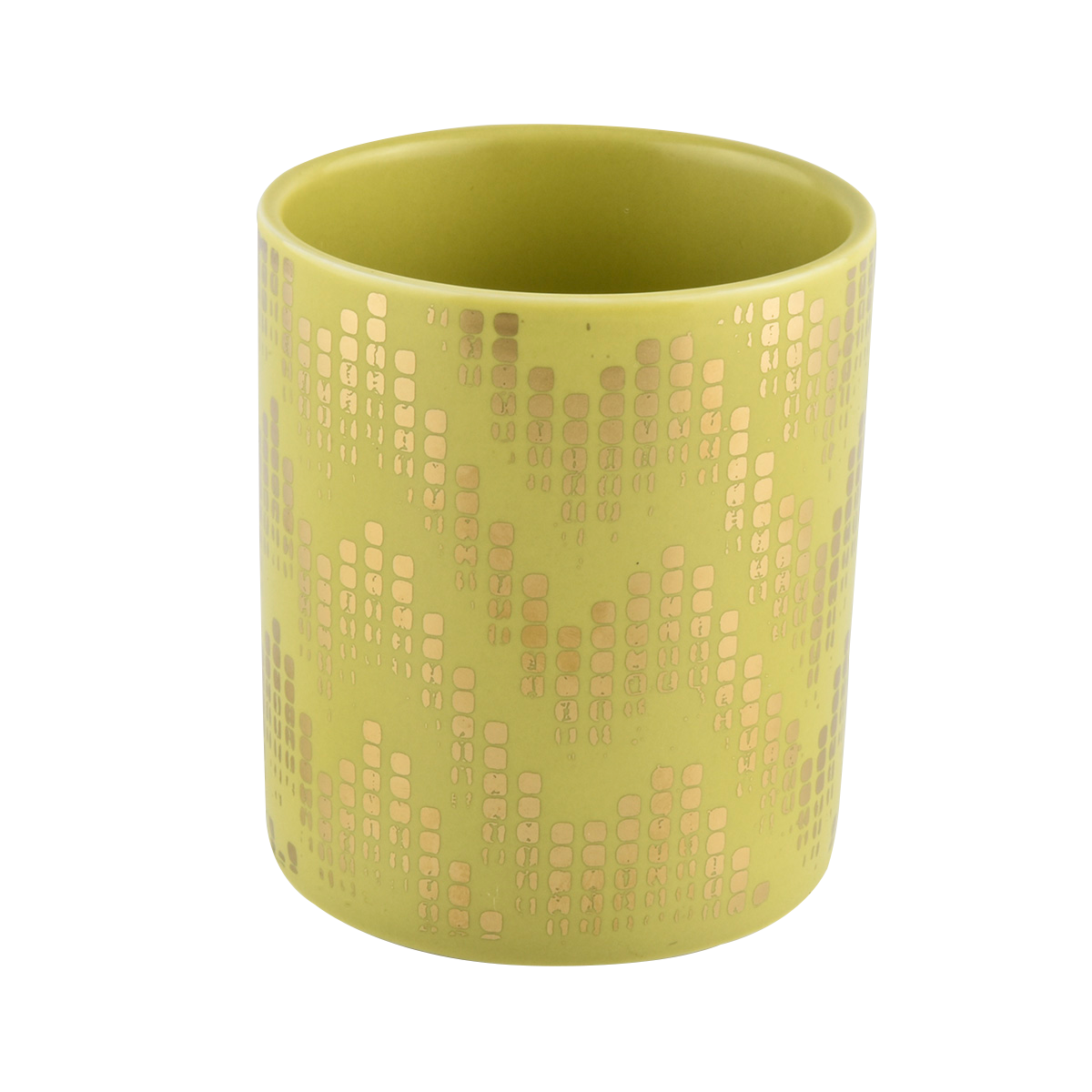 柠檬颜色陶瓷蜡烛罐与金色印刷