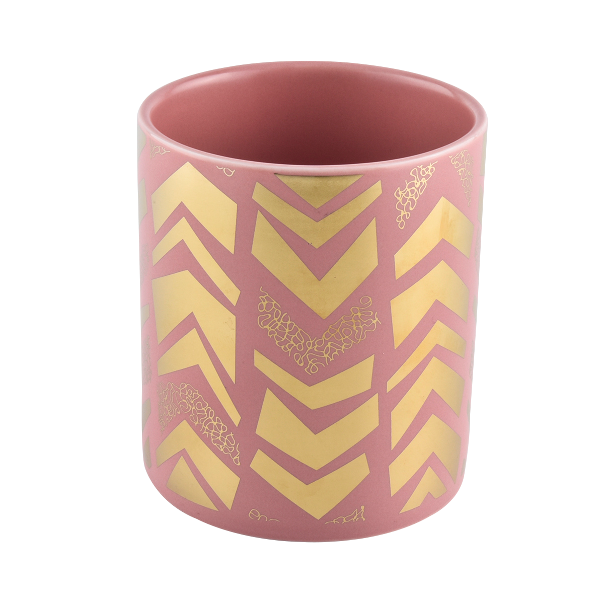 Decoración para el hogar Soporte de vela de cerámica rosa con ilustraciones de oro