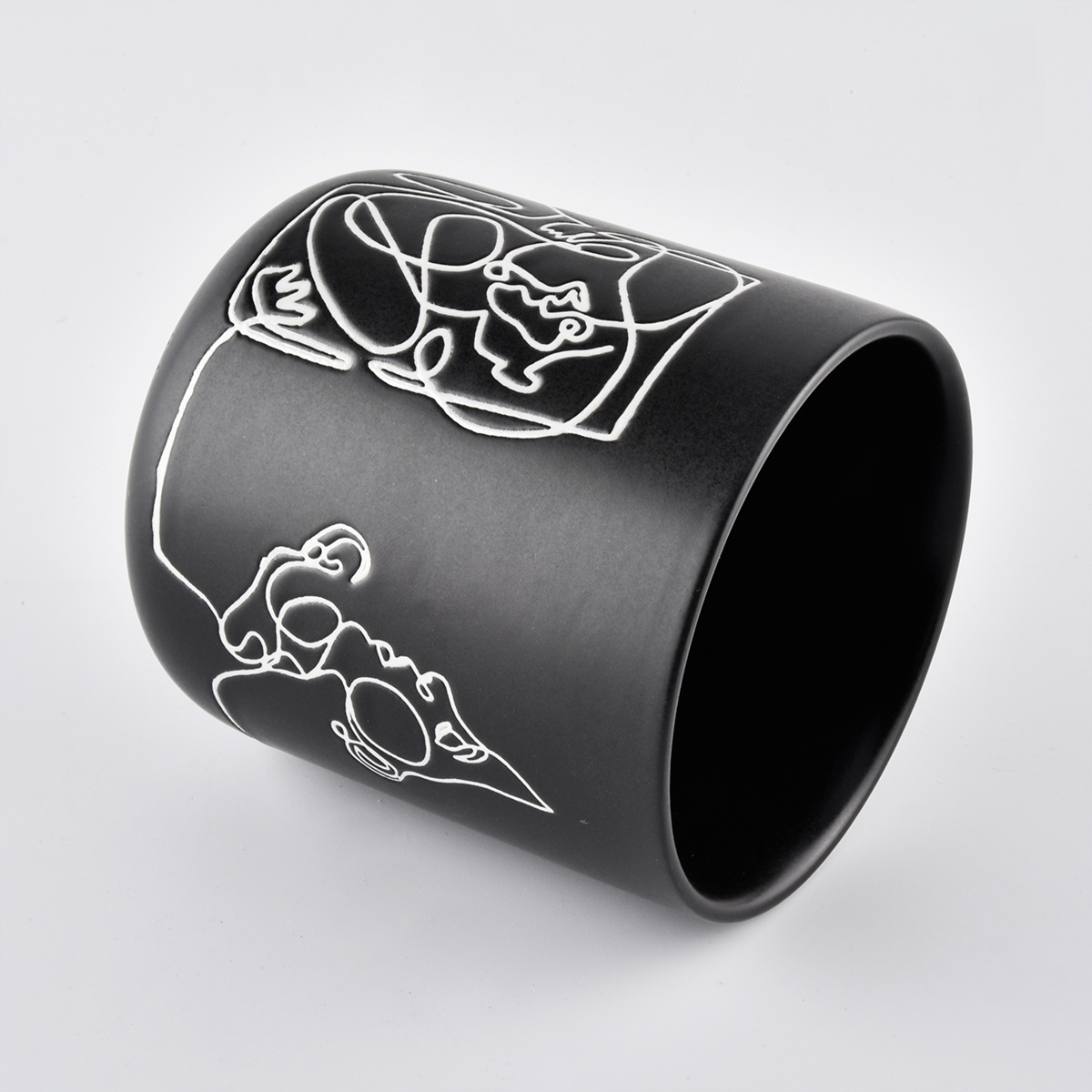 Custom Cylinder Black Ceramic Candle Jar for Making 