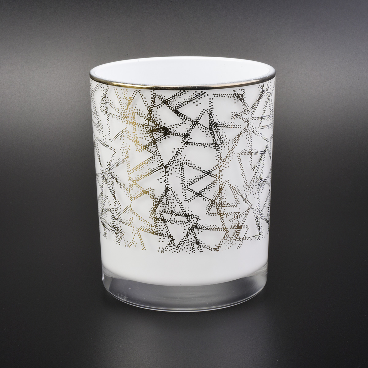 Λευκό βάζο κεριών γυαλιού με χρυσό εκτύπωση