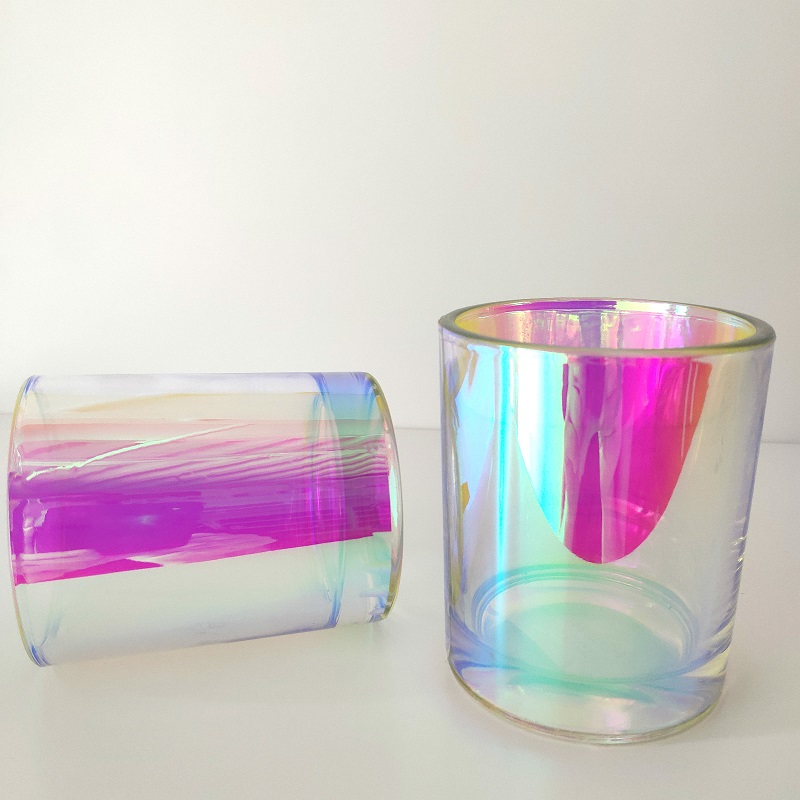 Tarro de vela de vidrio iridiscente 12 oz efecto arcoíris
