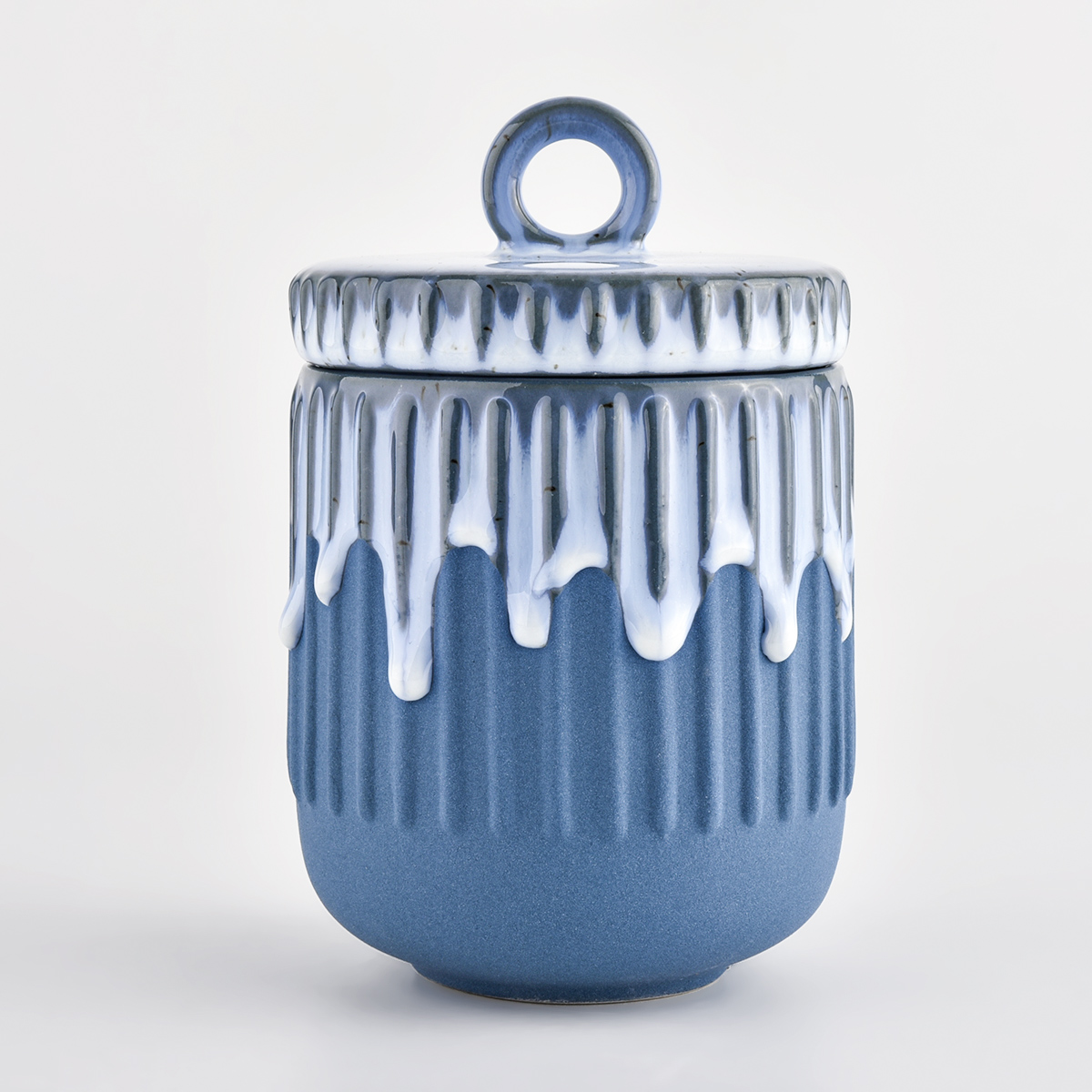 cobalt blue matte glazed ceramic candle jars with lids for home decoration