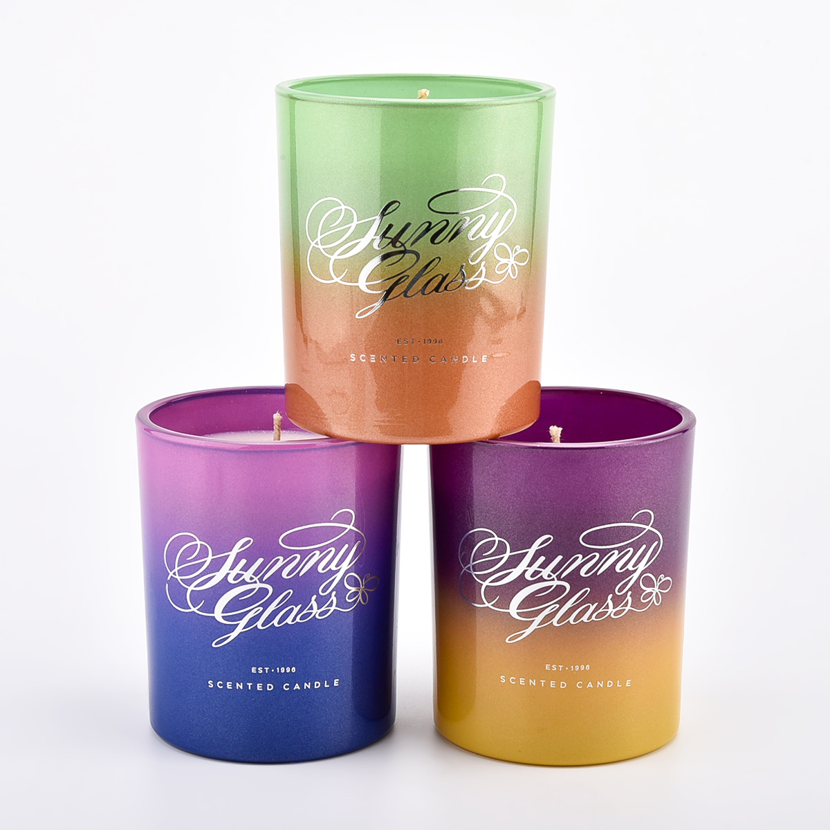 scented wax 8oz 10oz 12oz 16oz gradient ombre color glass candle holders