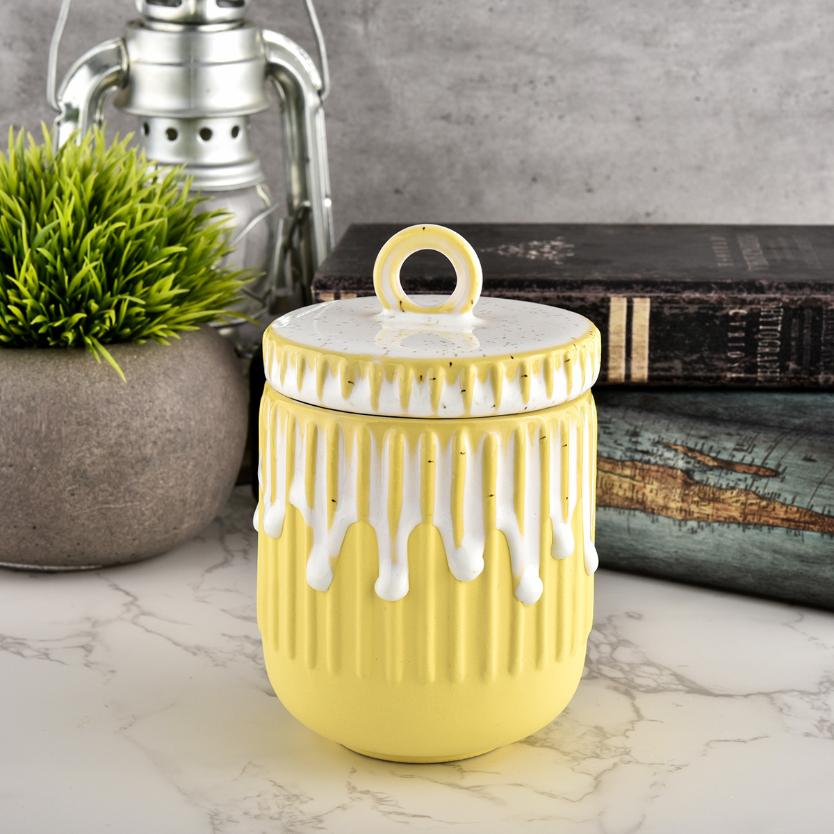 new sesame glazing ceramic candle jar with lid
