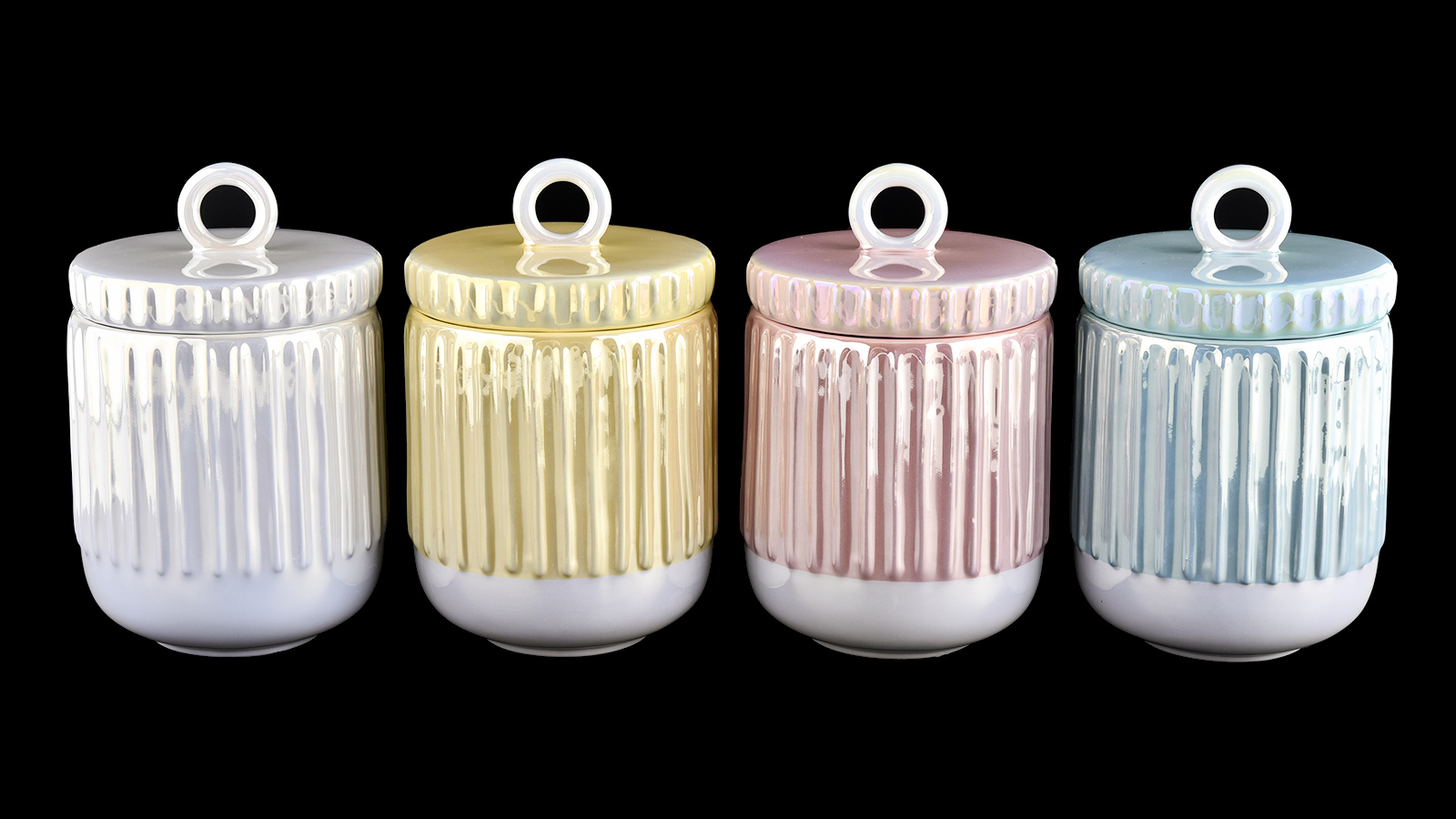 irridescent scented ceramic candle jars with lids for 10oz wax filling