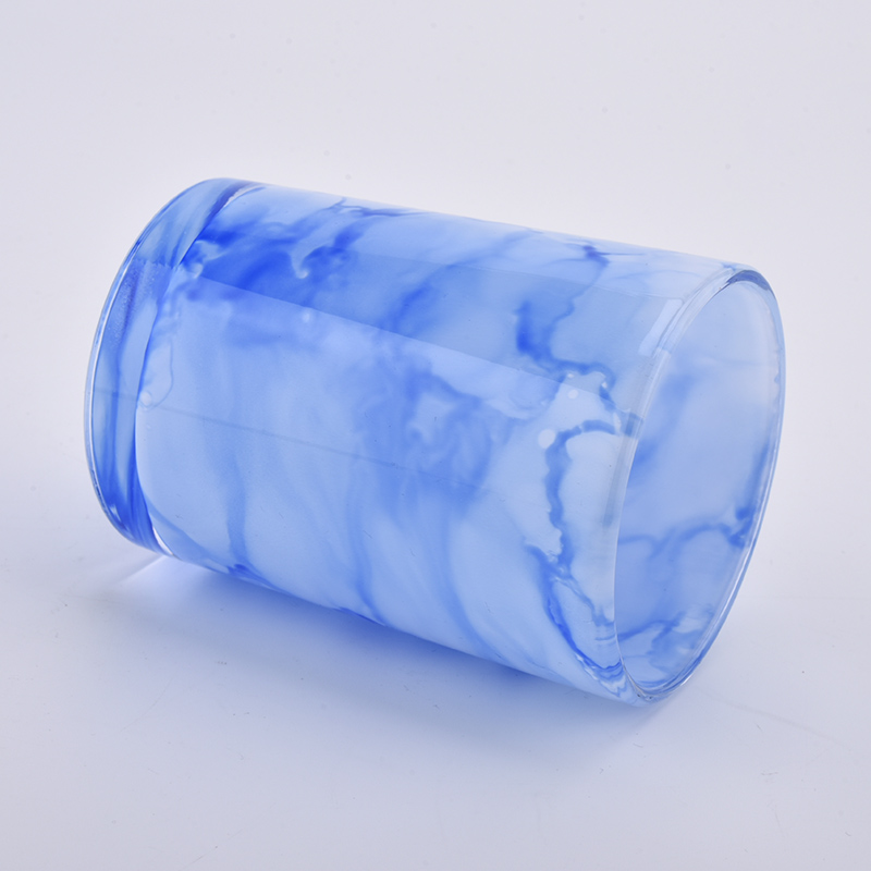 Wholesale 8OZ 10OZ blue cloud effect cylinder glass candle holder for home deco