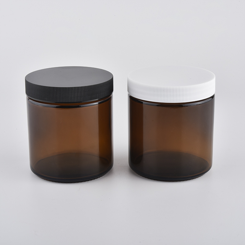 480ml amber glass candle container with lid