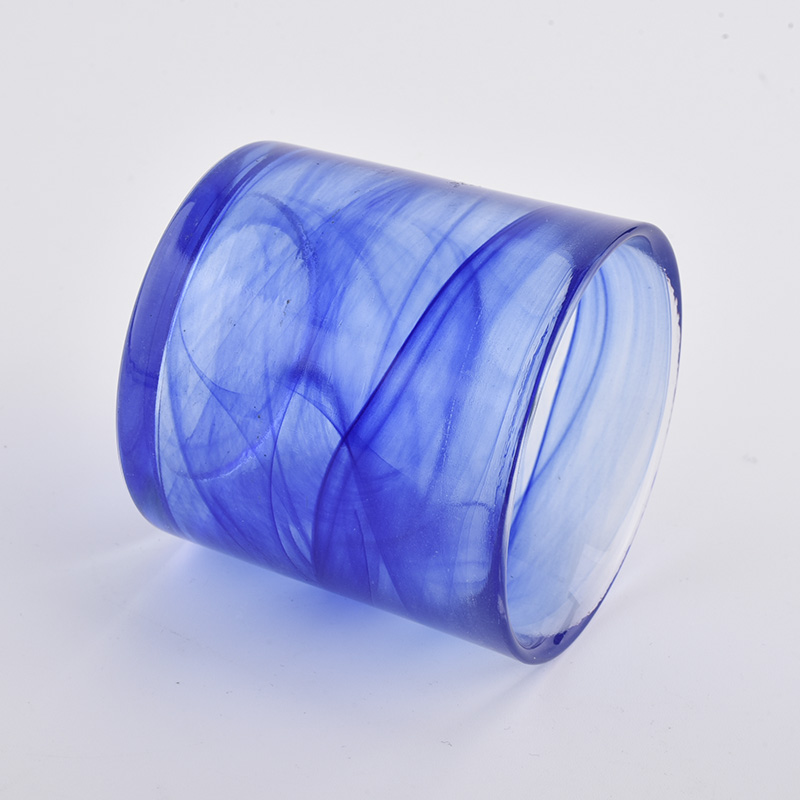 Hot sale 157ml luxury blue cylinder color material glass candle holder