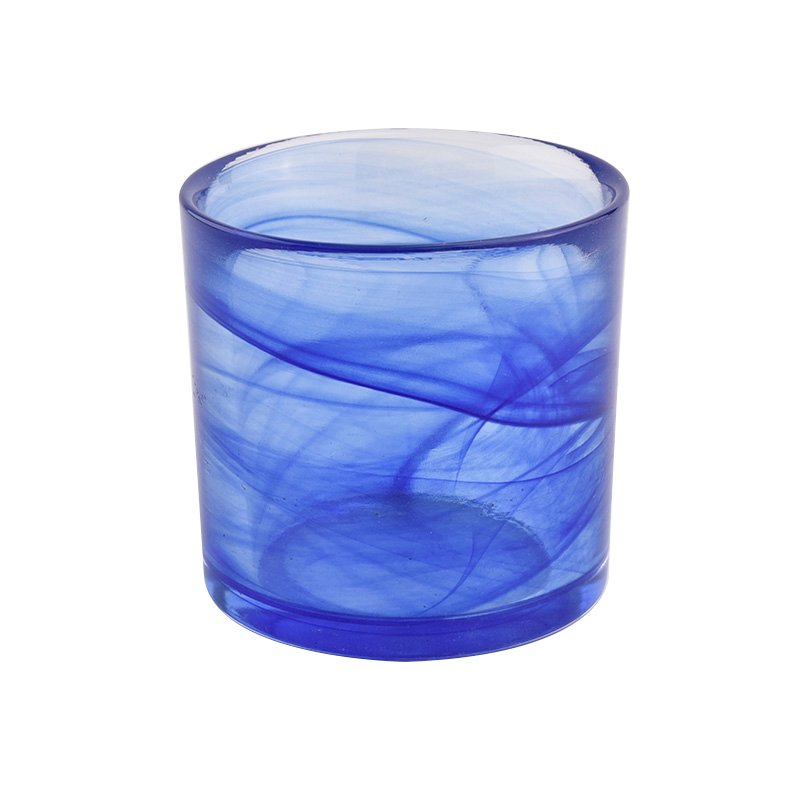 Jualan panas 157ml pemegang lilin kaca bahan warna silinder biru mewah