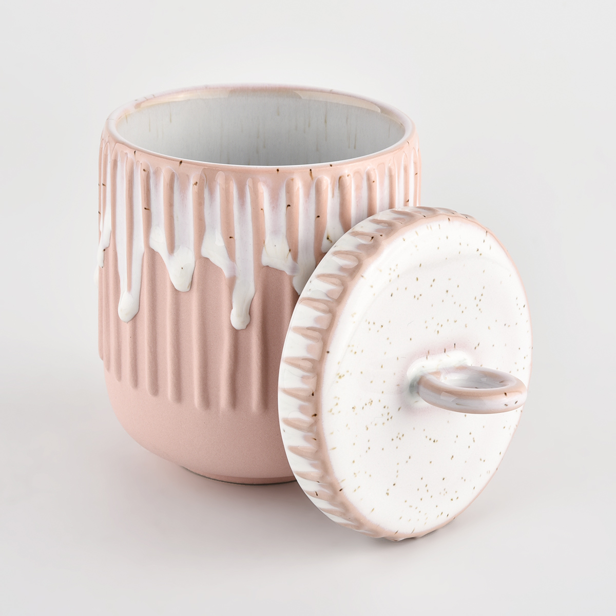 decorative pink ceramic candle container with lid