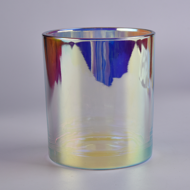8 oz 10 oz 12oz Luxury Holographic Glass Candle Jar with  Wooden Lid Wholesale