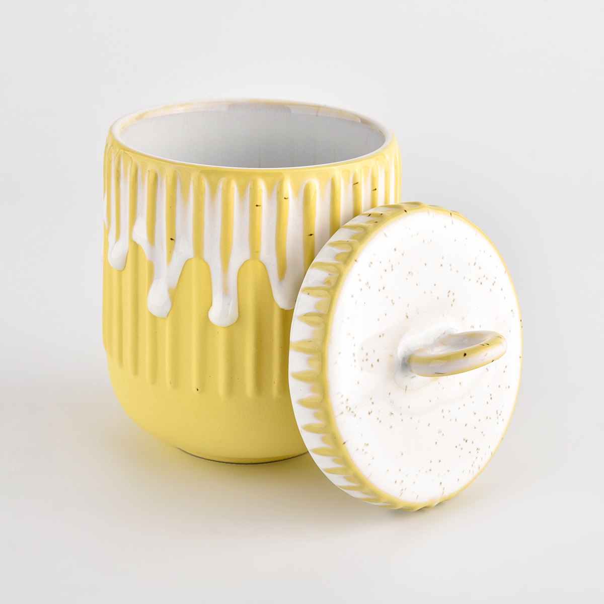 Strip pattern ceramic candle jars with lids from Sunny Glassware
