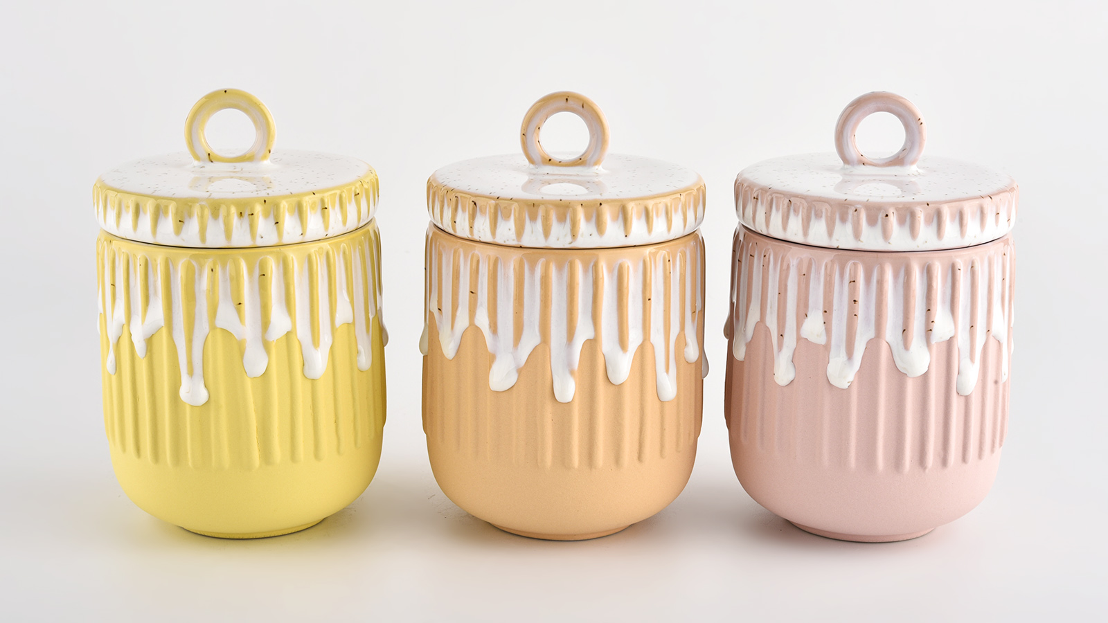 Strip pattern ceramic candle jars with lids from Sunny Glassware