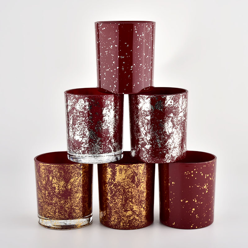 red glass candle holders with speckle for Christmas season