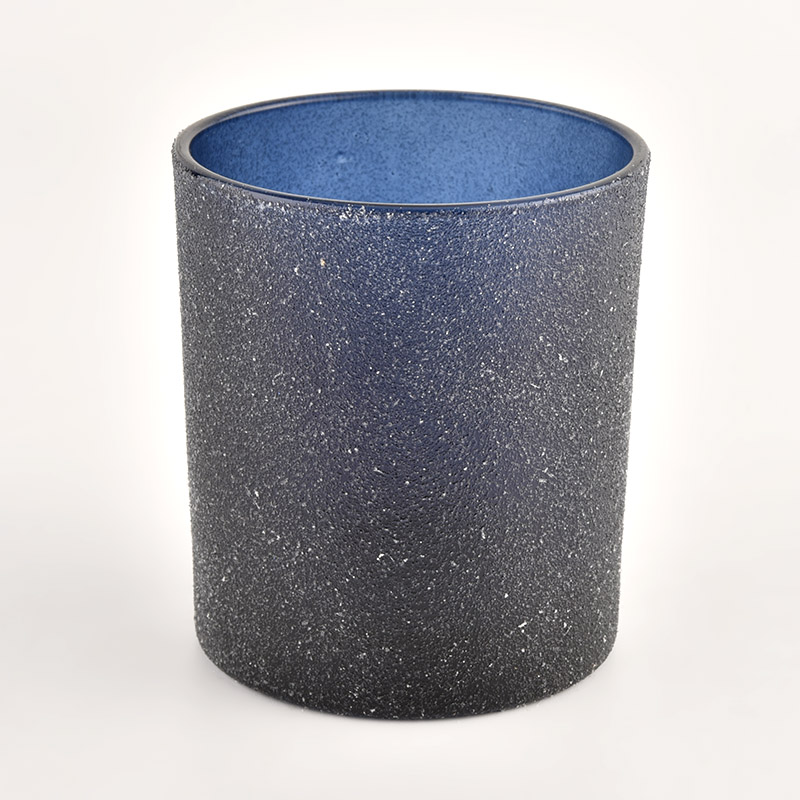 Pot à bougie en verre recouvert de sable bleu foncé 8oz