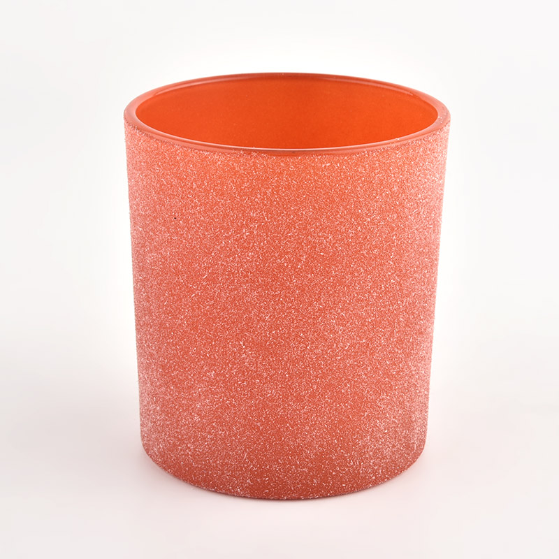 Recipiente de vela de vidro com revestimento de areia laranja bonito de 8 onças