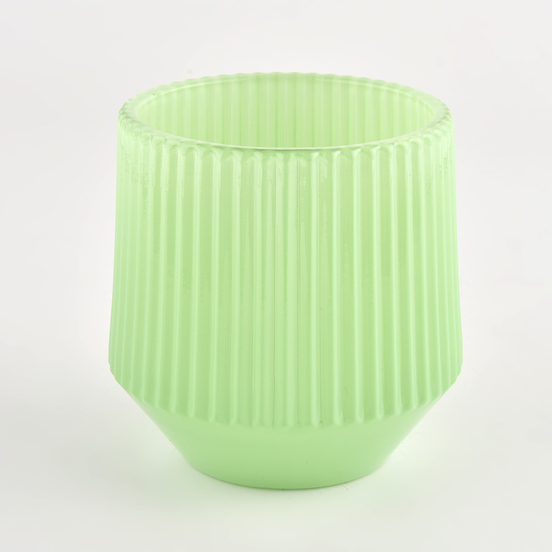 green glass candle vesel with stripes pattern 200ml