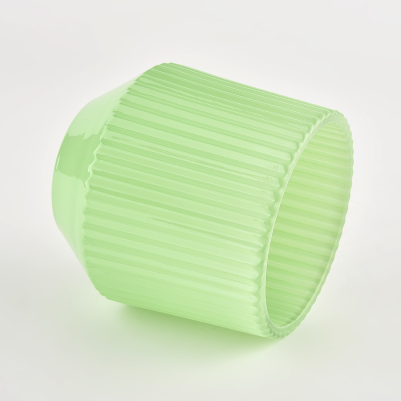 縞模様の緑色のガラスキャンドル容器200ml