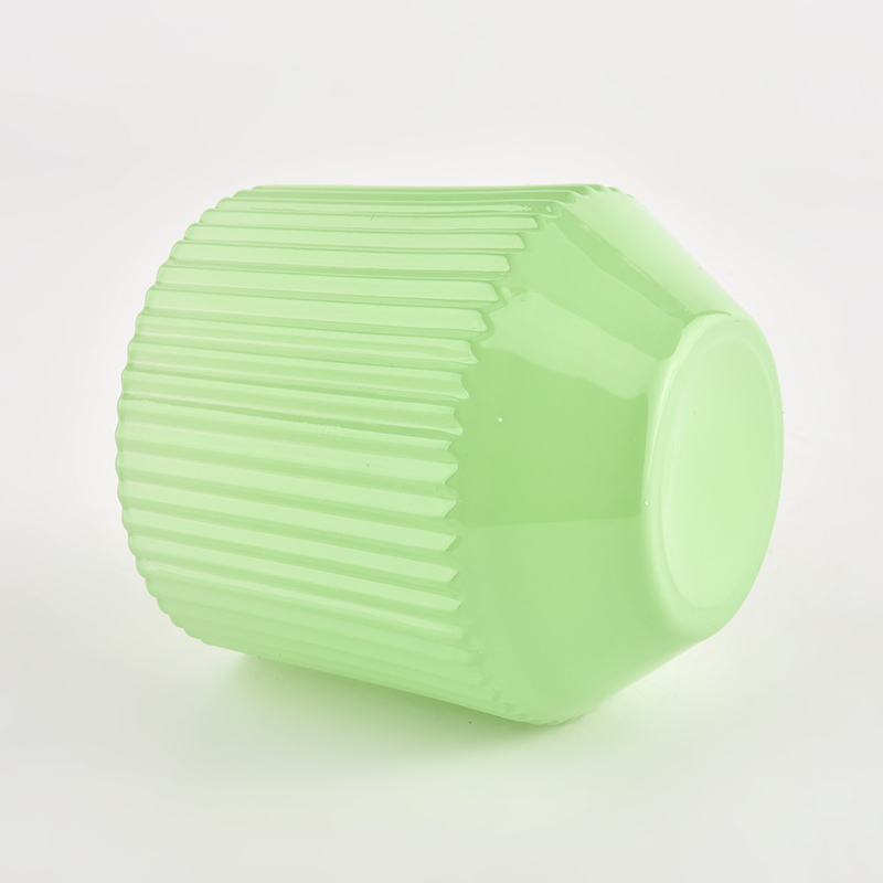 縞模様の緑色のガラスキャンドル容器200ml