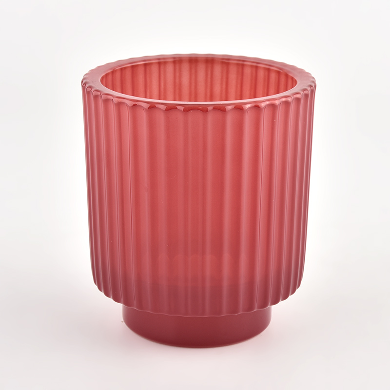 Kerzengefäß aus rotem Glas mit senkrechter Linie für den Urlaub 8oz