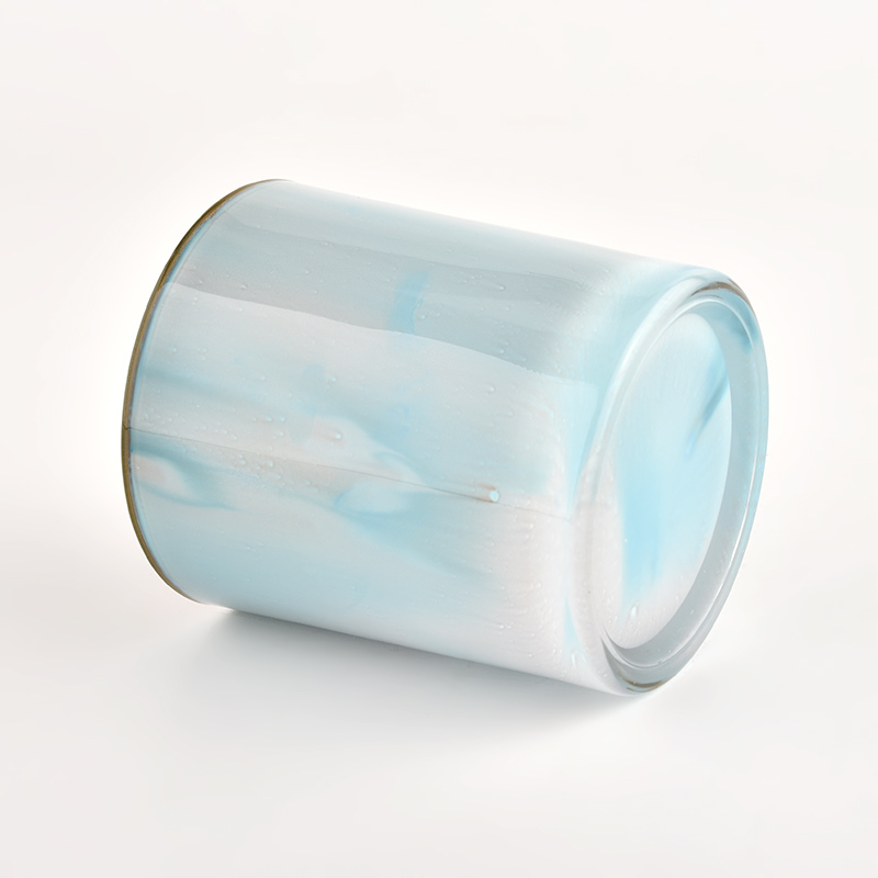 300 ml bekas kaca biru untuk lilin dengan hiasan rumah