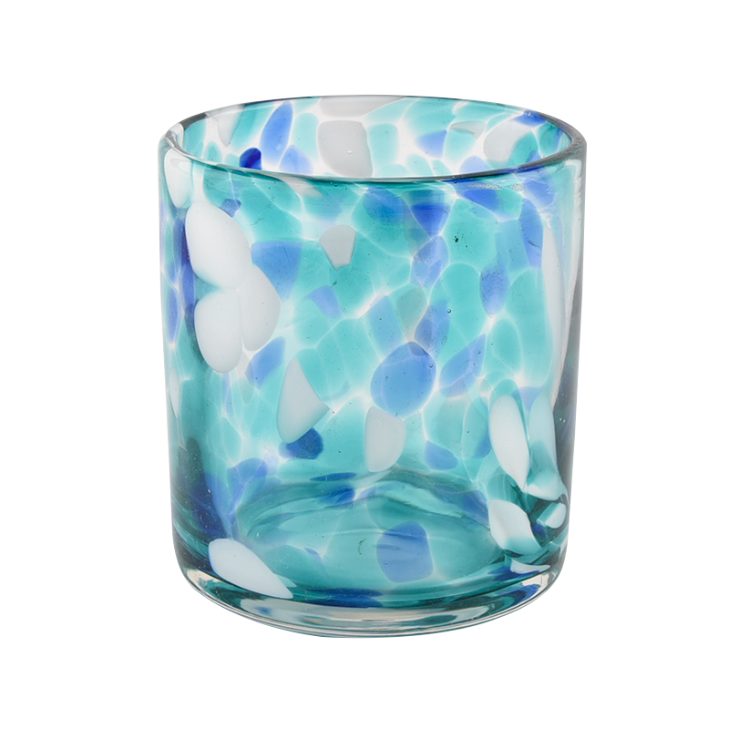 lesklá modrá škvrna ozdobná dóza na sviečku z fúkaného skla