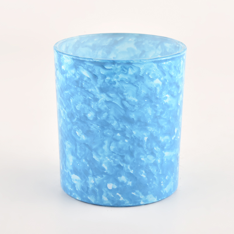 Mavi dekoratif cam mum kabı 300ml