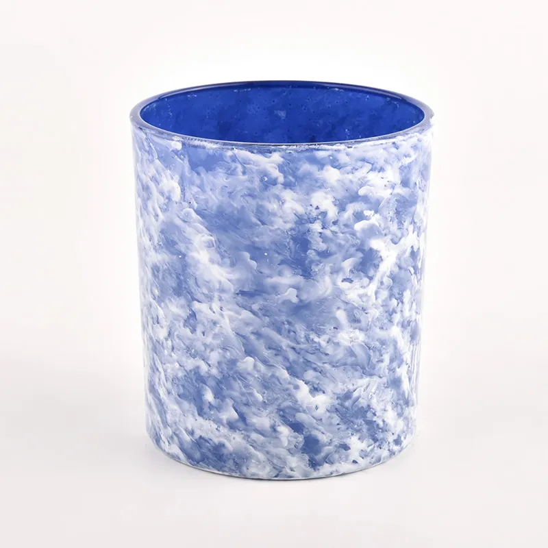 中国 卸売用の新しいデザインの青と白の300mlガラスキャンドルホルダー メーカー
