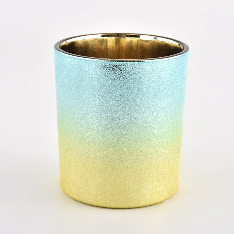 Newly design gradient blue and yellow 300ml glass candle holder for wholesale