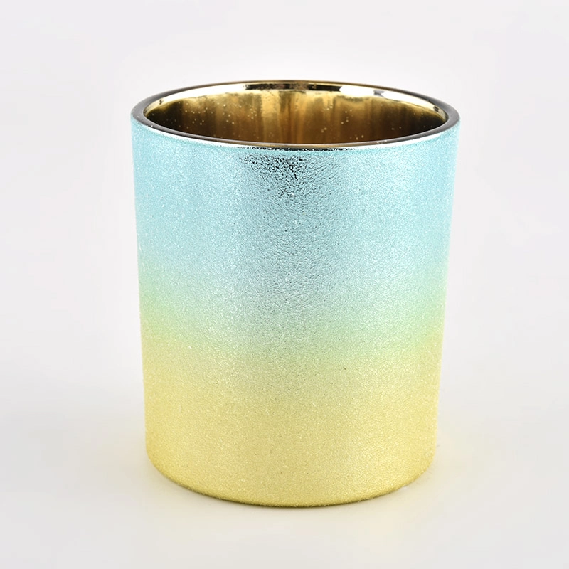 Newly design gradient blue and yellow 300ml glass candle holder for wholesale