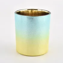 China Newly design gradient blue and yellow 300ml glass candle holder for wholesale manufacturer