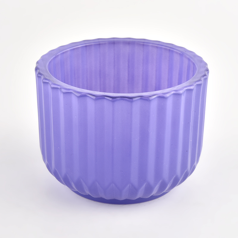 400ml glass candle holders with ribbed with candy color sprayed