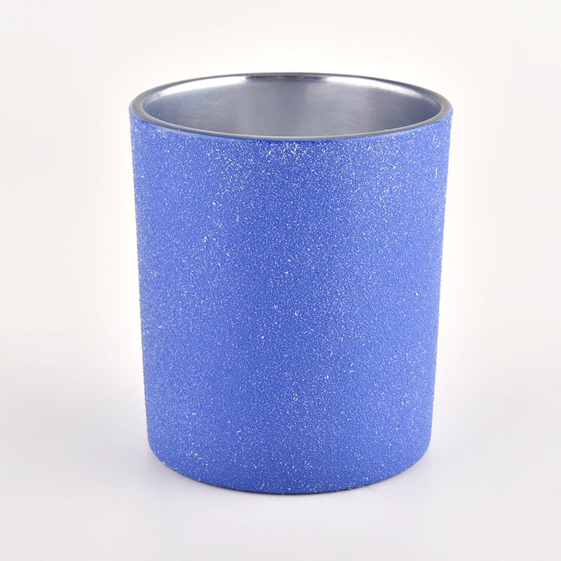 Glaskerzenbecher mit blauer Sandbeschichtung für luxuriöse Kerzengläser