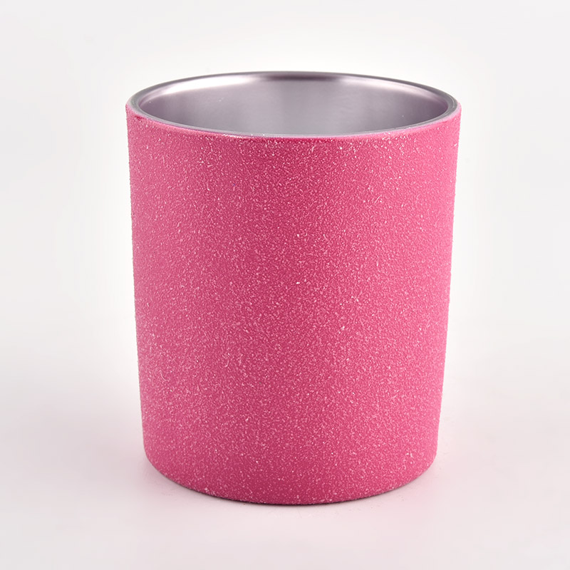 Pink sand coating glass candle container para sa holiday