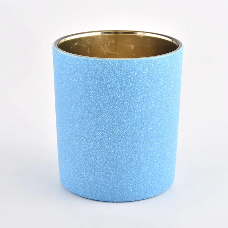 home decor bright blue glass candle holder