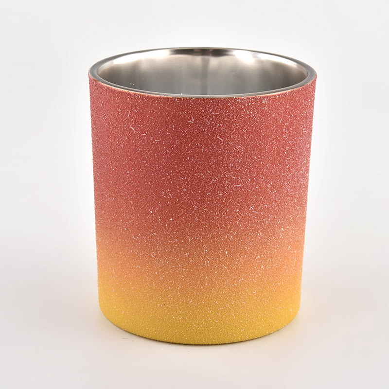 Unikalne szklane naczynia na świece z powłoką piaskową w kolorze ombre