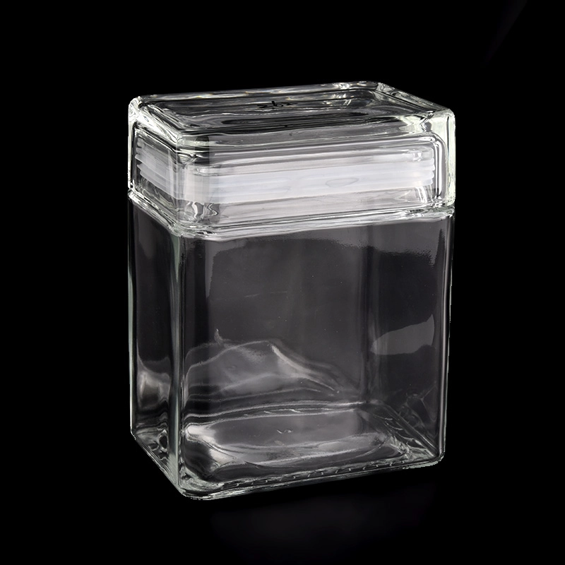 Wholesale 800ml square customized glass candle jar with lids from Sunny Glassware