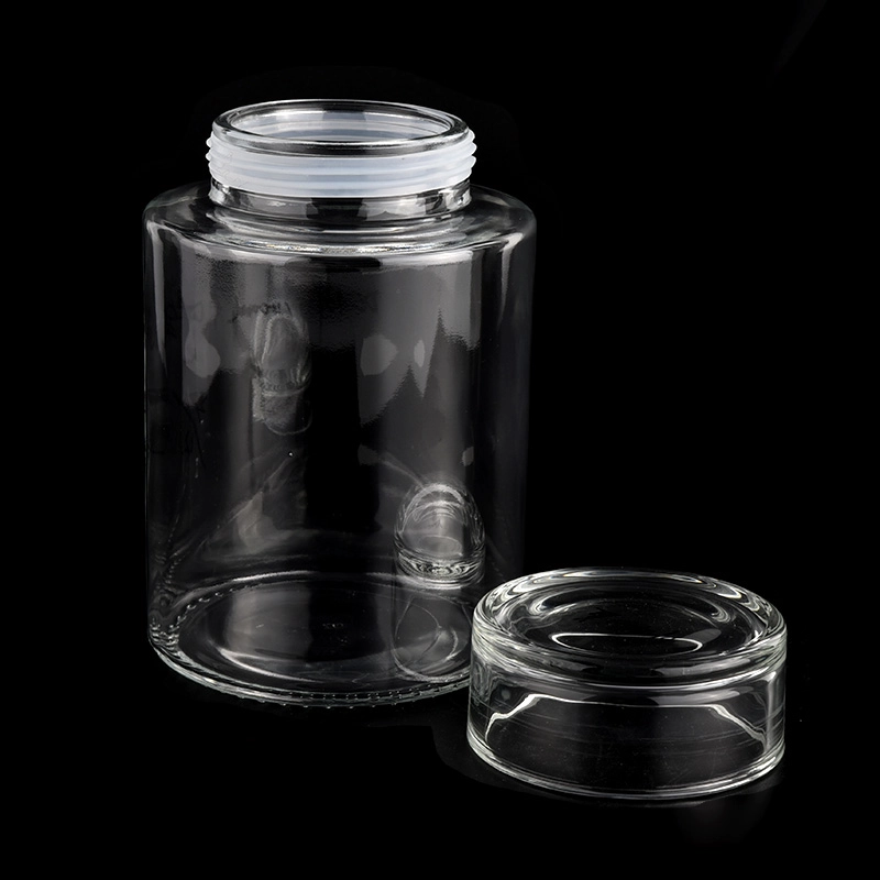 Newly design 1000ml cyliner customized glass candle holder with lids for wholesale