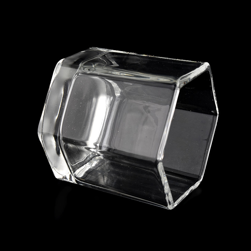 Supplier 300ml hexagon customized glass candle holder for home deco