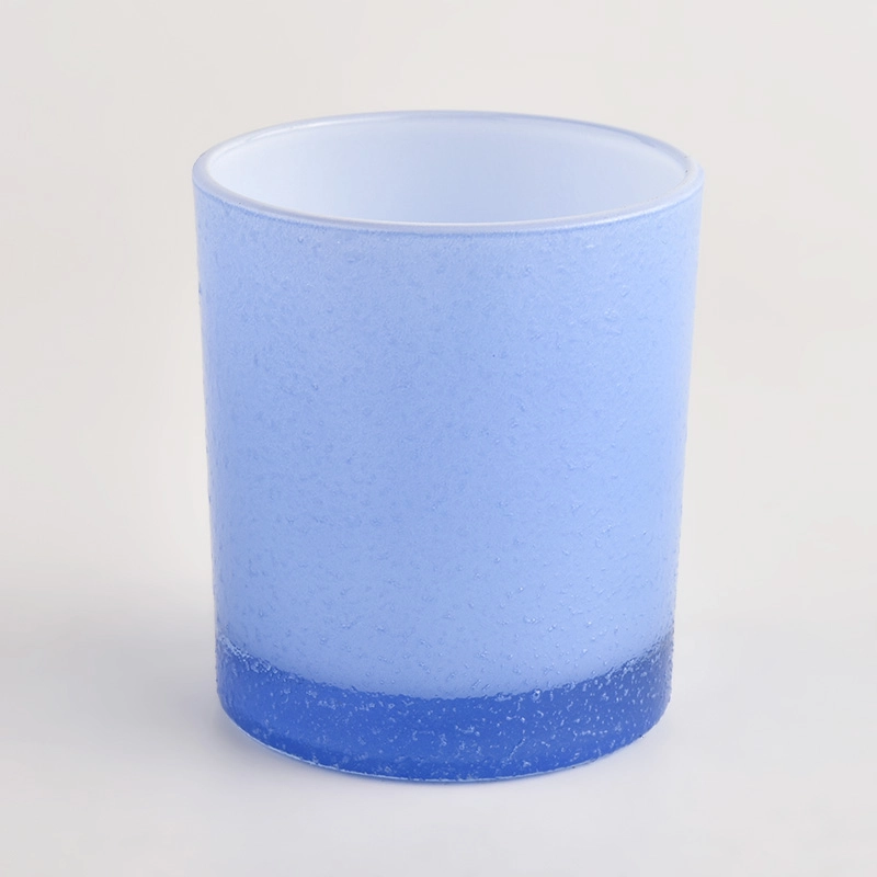 Supplier 300ml blue and white color cylinder glass candle jar in bulk 