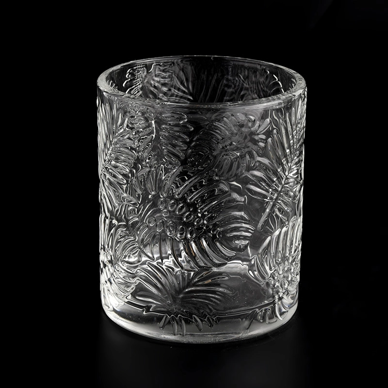 hot sales palms pattern glass candle jar